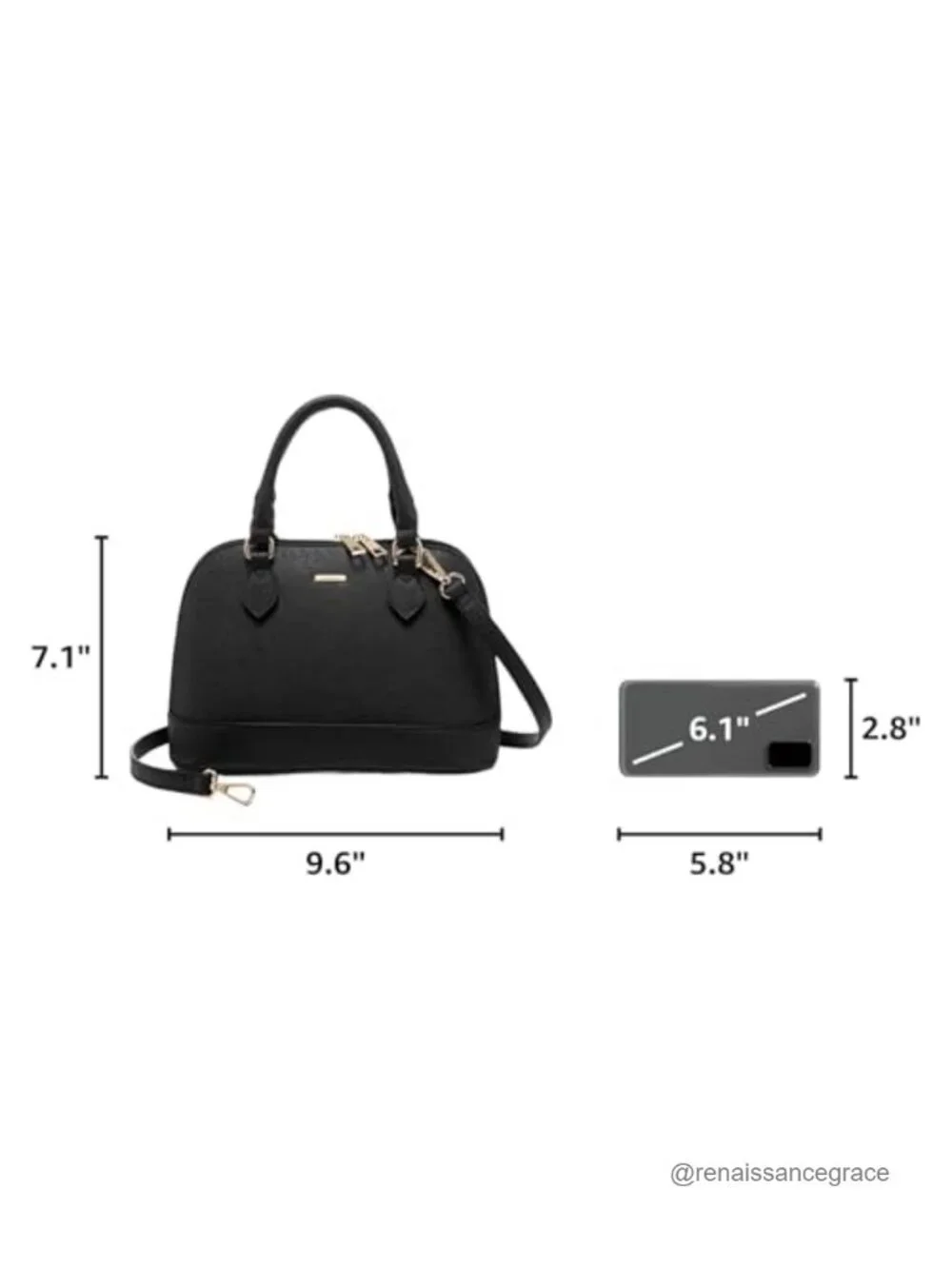 Women's Crossbody Satchel Handbag Faux Leather Double Zip Adjustable Strap